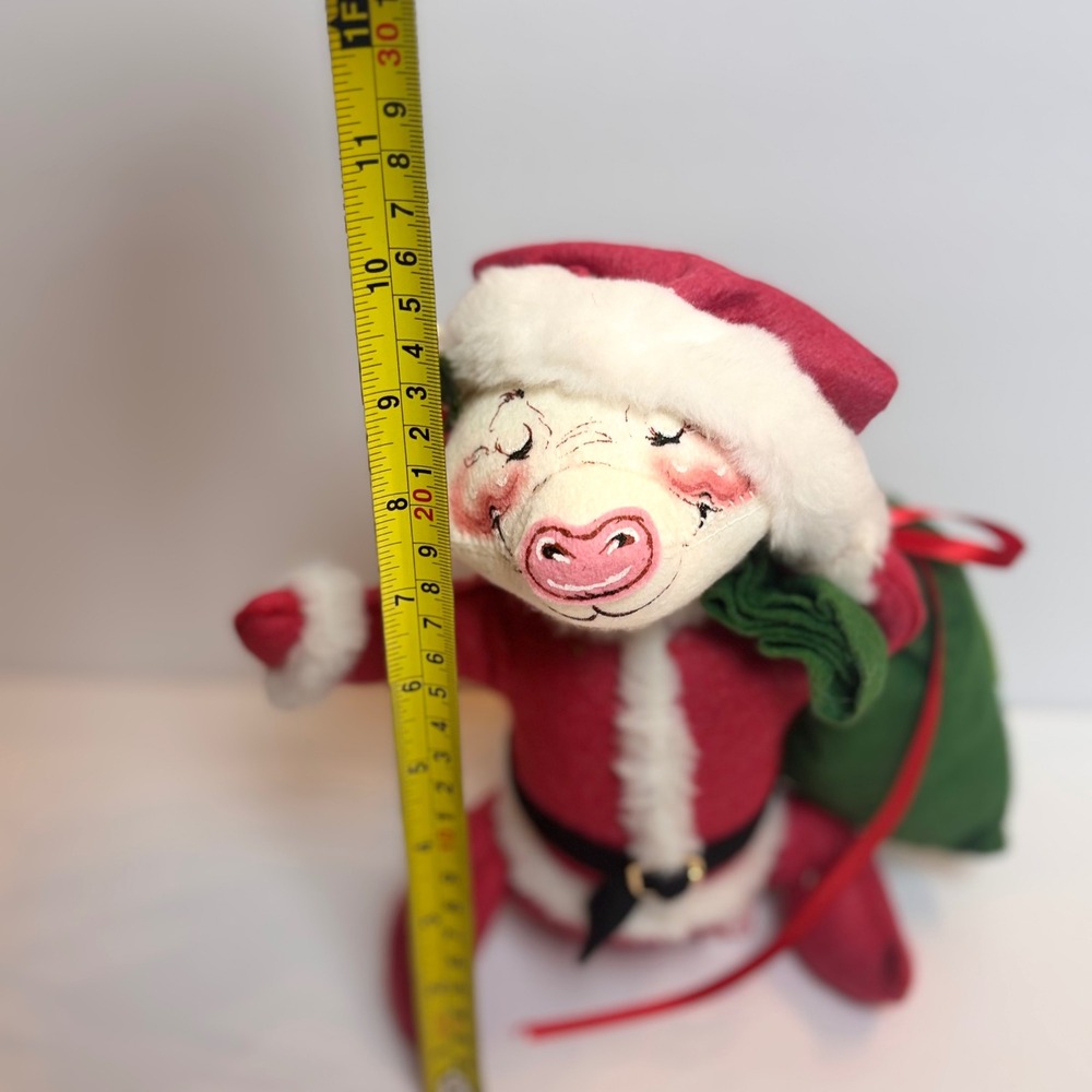 Vintage 1990 Annalee Dolls Santa Pig 10 inch Christmas Mobilitee Felt Figure Tag